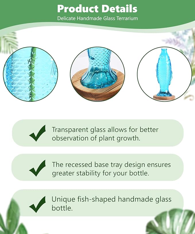 Nacome Fish Vase Glass Plant Terrarium with Wooden Stand,Planter Propagation Station for Home Office Hydroponics Desk Decoration,Unique Gardening Gifts for Plant Lovers Women Mom(Blue)-Ruum Studio Home