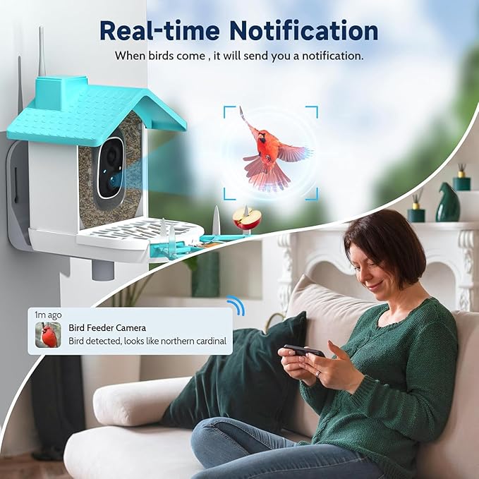 Smart Bird Feeder with Camera, 2K HD Bird Feeders for Outdoors with Solar Panel, Al Identification, Idea Gift, Blue-Ruum Studio Home