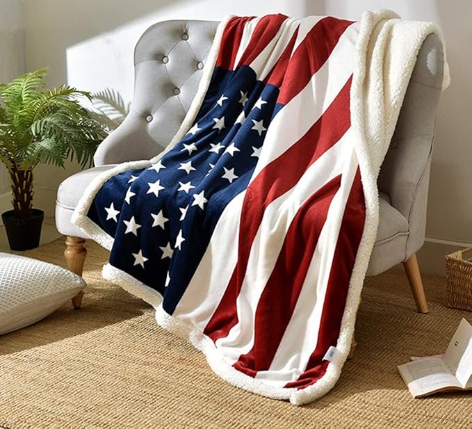 UKELER US Flag Patriotic Sherpa Throw Blanket 50''×60'', American National Flag Fleece Blanket for Bed/Couch/Sofa/Office/Camping, USA Military Veteran July 4th Gift-Ruum Studio Home