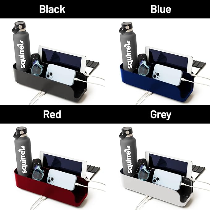 Squirrel Gray Bedside Perch – Perfect dorm gift & small space essential! USB-C & A charging, cup holder fits Hydro Flask, YETI, S'well. Organizes phone, iPad & more on lofted beds, couch, etc.-Ruum Studio Home