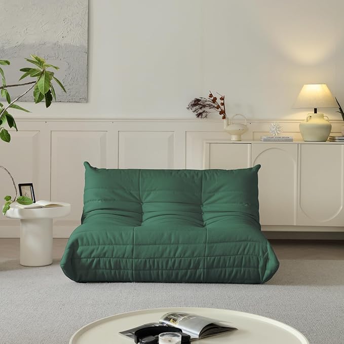 Luxury Sofa Couch Chair, Lazy Floor Seating, Fireside Bean Bag Chair, Ergonomic Tatami Sofa Lounger for Living Room, Bedroom, Office, Loveseat, Green-Ruum Studio Home