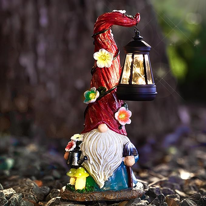 TIJNN Solar Garden Gnome Statue with Lantern, Dwarf Gardener Outdoor Decor for Patio, Yard, Porch Garden Gifts-Ruum Studio Home