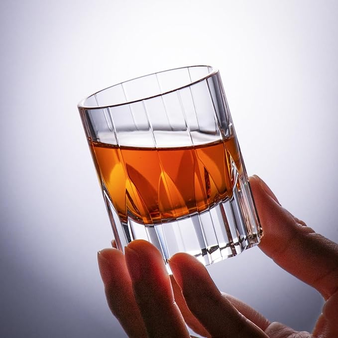 KAMMAK Crystal Whiskey Glasses Set of 2, Handcrafted 2.03oz Old Fashioned Glasses Stemless, Luxury Cocktail Glasses, Hand Blown Scotch Cup for Women, Men Barware Gift for Liquor, Bourbon-Ruum Studio Home