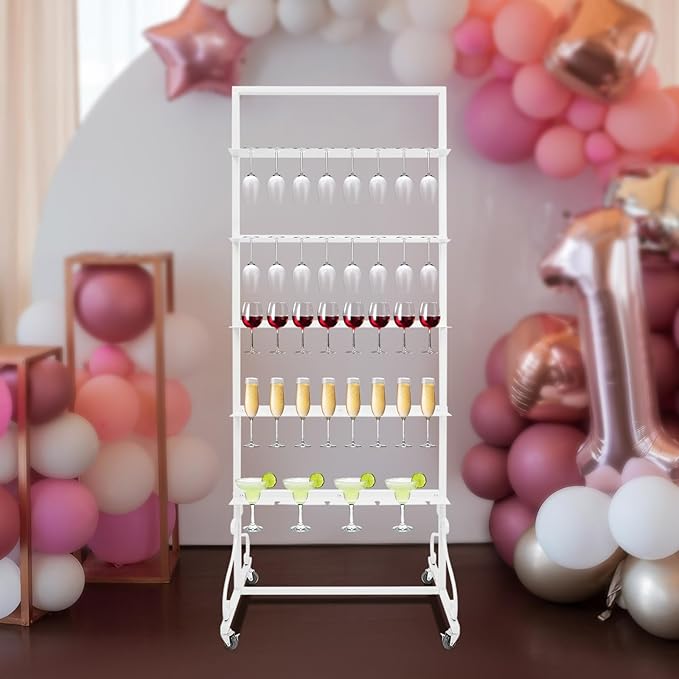 40 Slots Champagne Holder Stand for Party, Wine Glass Display Wall Holder, Stable Wine Glass Stemware Rack for Bar, Wedding, Party (White)-Ruum Studio Home