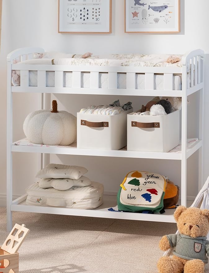 StorageWorks Narrow Storage Bins, Small Basket for Closet and Shelves, Rectangular Fabric Organizer with Handles, Toilet Paper Storage, Beige, 2-Pack-Ruum Studio Home