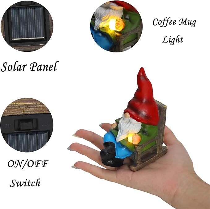 Solar Gnomes Decor Outside Mini Gnome Figurines Outdoor Solar Porch Patio Garden Miniatures Gnomes Decor Gift for Women Grandma Mother's Day Birthday-Ruum Studio Home