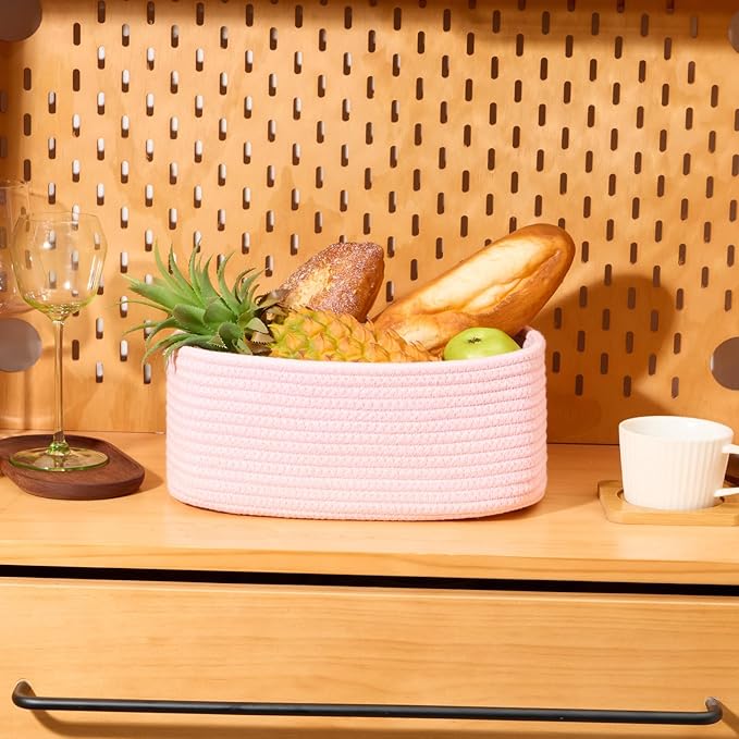 Small Storage Baskets for Organizing | Closet Organizer Bins | Shelf Toy Basket | Woven Rope Baskets | Cube Decorative Box | Shallow Basket | 11.5x7.5x4.7” | 4 Packs Light Pink-Ruum Studio Home