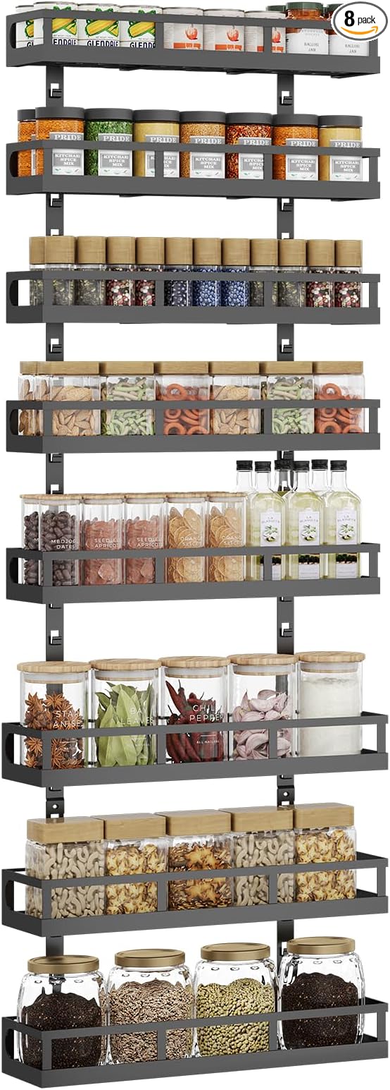 X-cosrack 8-Tier Adjustable Spice Rack – Wall-Mounted Space-Saving Organizer with Mixed Baskets, Large-Capacity Seasoning Holder for Kitchen & Pantry (Black)-Ruum Studio Home