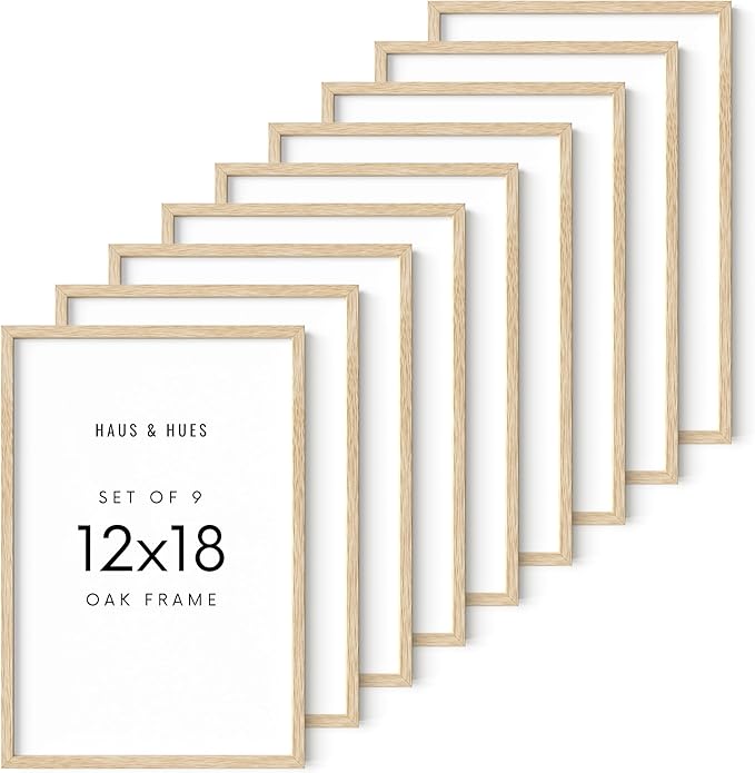 HAUS AND HUES 12 by 18 Picture Frame Set of 9-12 x 18 Poster Frame, 18x12 Light Wood Frame, 12x18 Frame, 12 x 18 Frame Natural Wood, 12 x 18 Picture Frame Wooden (Beige Frame)-Ruum Studio Home