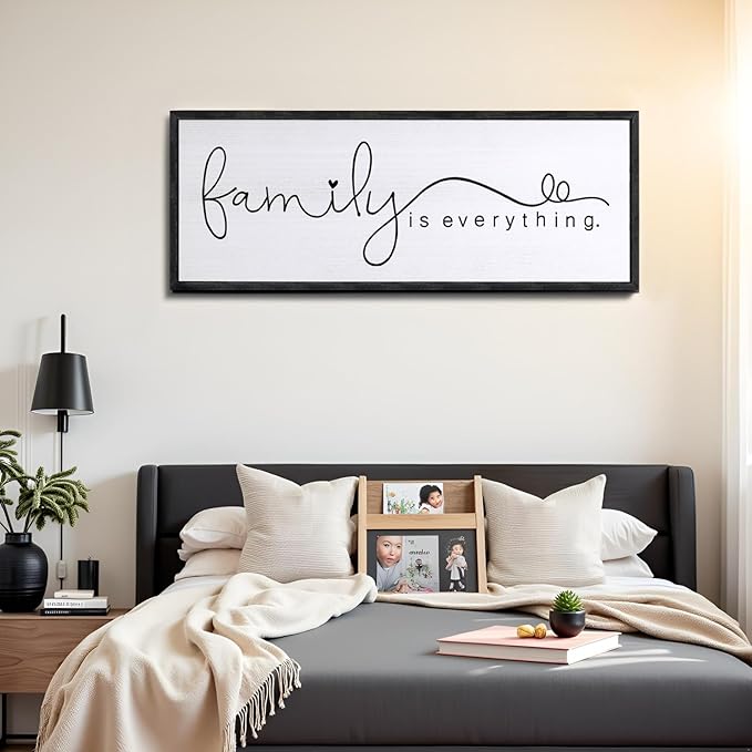 Foutcheou Family is Everything Wall Decor Sign 32"×12" for Family Living Room Large Wood Framed Wall Art Hanging Decoration (Black)-Ruum Studio Home