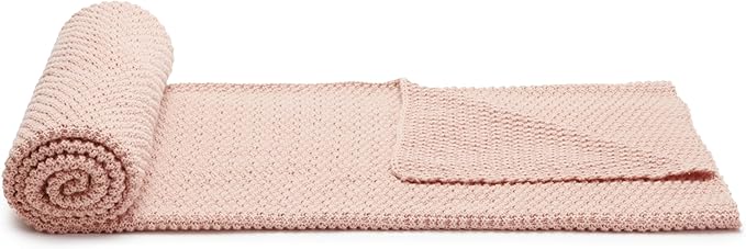 Amazon Basics Chunky Cable Knit Throw Blanket for Couch, Sofa, Bed, Lightweight Soft Cozy, Dusty Rose, 50"x 60"-Ruum Studio Home