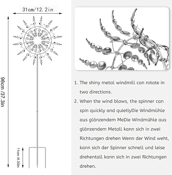 Unique and Magical Metal Windmill, 3D Wind Powered Kinetic Sculpture, Metal Wind Spinner Solar, Wind Spinners for Yard and Garden, Wind Catchers Metal Outdoor Patio Decoration (2 PCS -Silver)-Ruum Studio Home