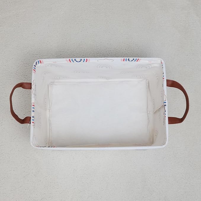 LANGYASHAN Rectangular Storage Bin Collapse Canvas Fabric Cartoon Storage Basket with Handles for Organizing Home Kitchen Boys and Girls Toys Office Closet Shelf Baskets(Rec Cloud Rainbow)-Ruum Studio Home