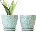 6 Inch Retro Ceramic Planter Set of 2 with Drainage Hole and Saucer for Plants, Indoor-Outdoor Garden Pots for Succulent, Orchid, and Flower (Fits Inner Pots Up to 5 Inches, Retro Green)-Ruum Studio Home