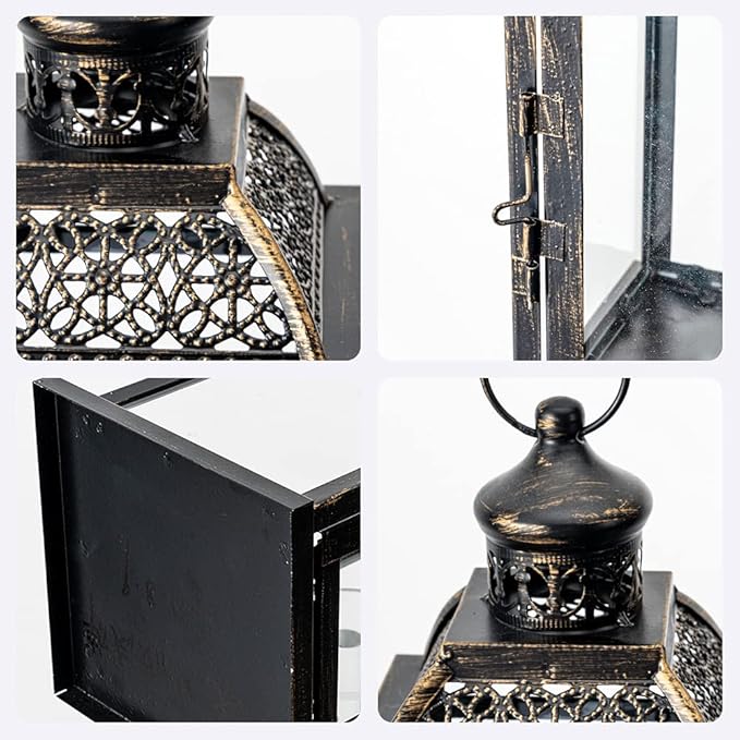 DECORKEY Lanterns Decorative Indoor&Outdoor, 14.4'' Large Black Square Hanging Lanterns, Vintage Metal Candle Holder for Outdoor Patio Front Door Porch Wedding Party Decor-Ruum Studio Home