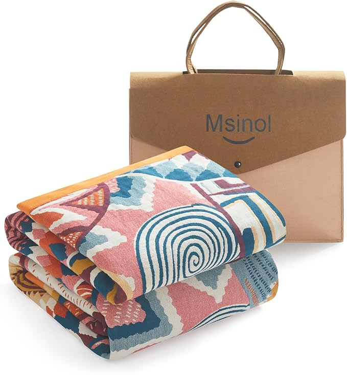 Vintage Throw Blanket Pure Cotton Soft Cozy Breathable Blanket for Couch Reversible Floral Printed Outdoor Throw Blanket Home Decor (60"x80",03-Colorful Art)-Ruum Studio Home