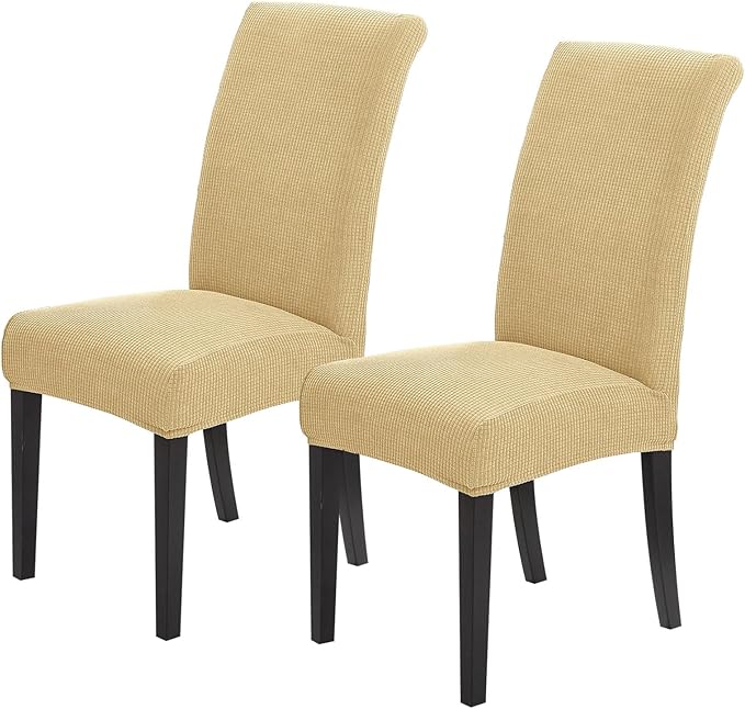 Joccun Chair Covers for Dining Room Set of 2,Dining Chair Slipcovers Stretch Dining Room Chair Covers Seat Protector,Washable Parsons Chair Cover for Home,Hotel(Parmesan,2 Pack)-Ruum Studio Home