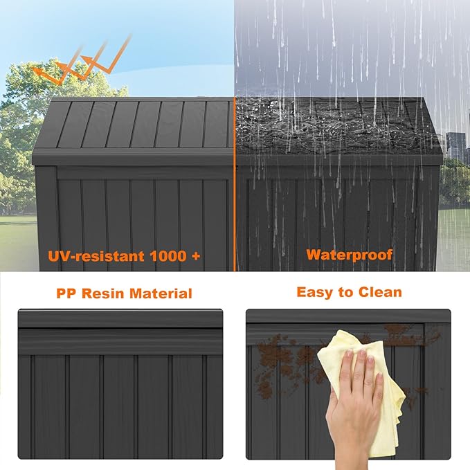 120 Gallon Resin Deck Box, Lockable Patio Outdoor Storage Box for Furniture, Garden Tools and Tools Storage, Waterproof Outside Storage Boxes - Black-Ruum Studio Home