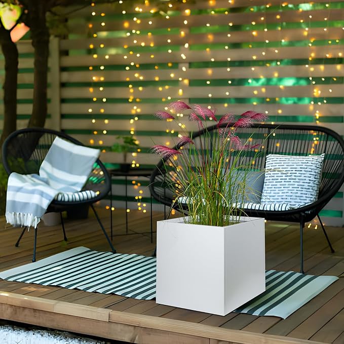 Galvanized Steel Black Planter Box Square 27.6 in Metal Large Planter Box Outdoor Indoor Huge Cube Heavy Duty Flower Pot Modern Commercial Residential for Patio, Deck, Yard, Garden-Ruum Studio Home
