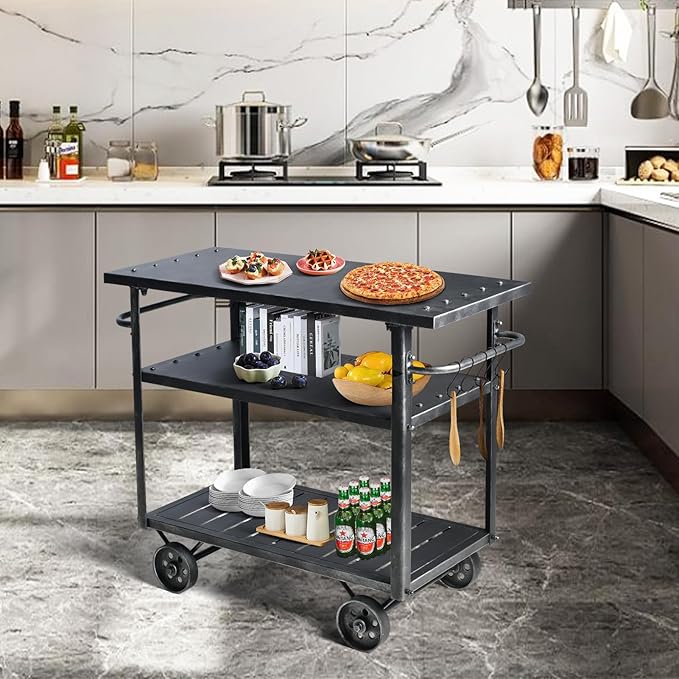 Diwhy Industrial 3 Tier Rolling Utility Storage Cart Wine Beverage, Metal Wine Rack with Wheels Kitchen Bar Dining Room Tea Wine, Serving Cart-Ruum Studio Home