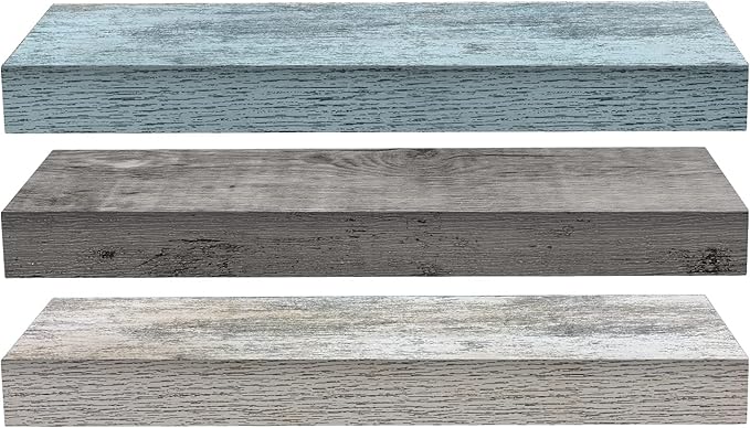 Sorbus Floating Shelves - 3 Pack 16 Inch Rustic Grey Blue Rustic Wall Shelves for Bedroom, Kitchen, Living Room, Bathroom Shelves, Home Decor, Office - Floating Shelf for Trophies, Frames-Ruum Studio Home