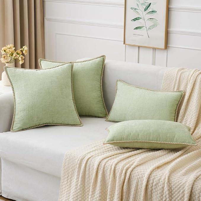 MIULEE Pack of 2 Couch Throw Pillow Covers 20x20 Inch Light Green Farmhouse Decorative Pillow Covers with Stitched Edge Soft Chenille Solid Dyed Spring Pillow Covers for Sofa Bed Living Room-Ruum Studio Home
