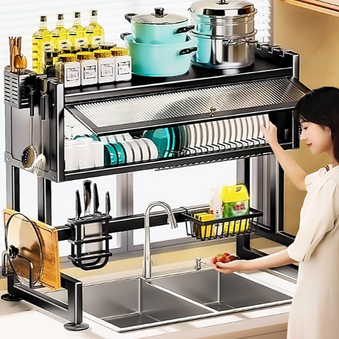 Home Furnishing Over The Sink Dish Drainer Drying Rack 3 Tier Over Sink Dish Rack for,oversink Dish Dry Rack,Space Saving Dish Drying Rack,Kitchen Sink Organizer countertop(Black,105cm/41.3in)-Ruum Studio Home