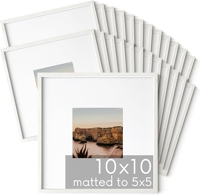 HAUS AND HUES Square Picture Frames 10 x 10 Set of 25 - Photo Gallery Wall Frame Set, Wood Frames With Mat, White Oak-Ruum Studio Home