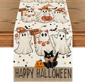 Artoid Mode Beige Ghost Jack-O'-Lantern Black Cat Halloween Table Runner,Holiday Kitchen Dining Table Decoration for Home Party Decor 13 x 36 Inch-Ruum Studio Home