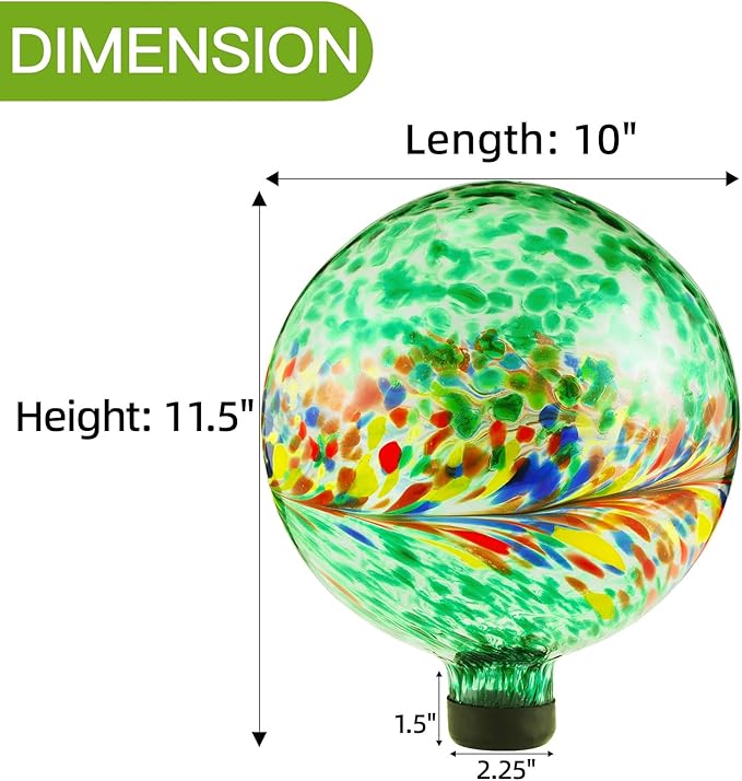 VOREEN 10-Inch Glass Gazing Ball, Outdoor Gazing Globe, Reflective Ball Yard Decoration for Homes, Patio, Lawn and Gardens, Gift for Mom Wife Friend, Phoenix Tail Design, Green-Ruum Studio Home