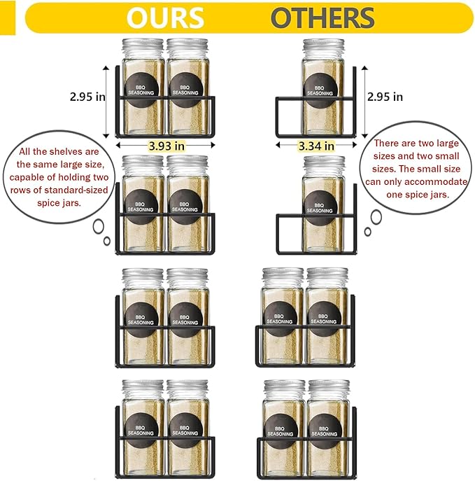 Magnetic Spice Rack Organizer for Fridge Seasoning Organizer for Kitchen storage with Screw or Adhesive Hanging,Magnetic Shelf with Hook for Refrigerator and Oven (Black, 5pack&12pcs)-Ruum Studio Home