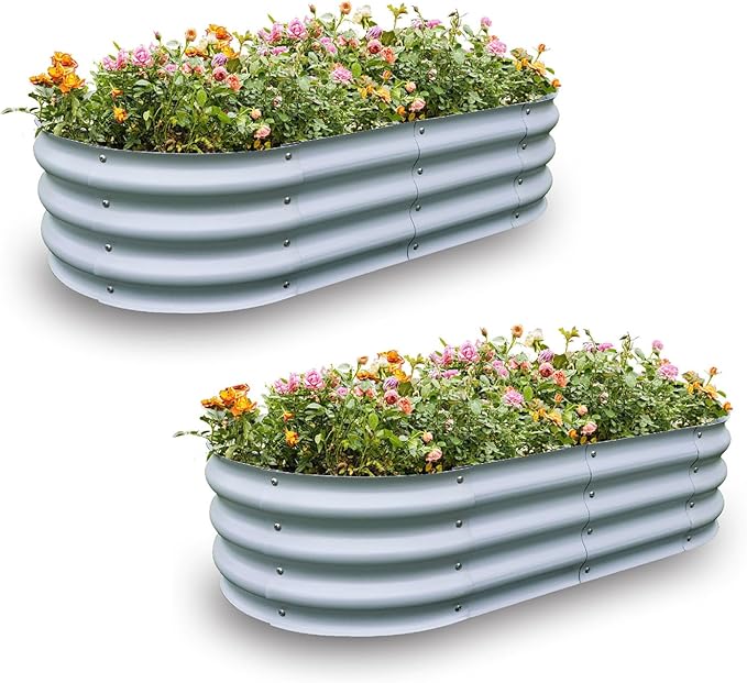 Gardmax 2 Pack Galvanized Raised Garden Bed, Lightweight Planter Boxes Outdoor with Easy Assembly, Large Garden Bed for Vegetables, Fruits, Flower Silver-Ruum Studio Home
