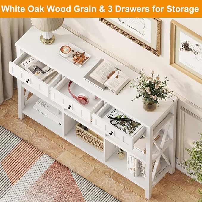 FATORRI 6 Cube Storage Bookshelf with 3 Drawers, Long Horizontal Bookcase, Modern Cubby Organizer Shelf (White Oak, 47 Inch)-Ruum Studio Home