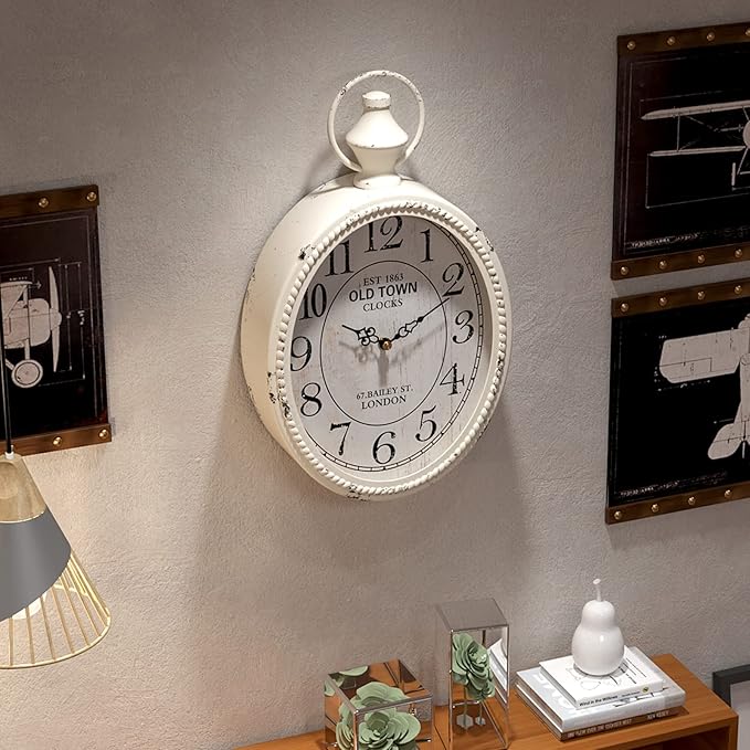 Menterry Small Retro Oval Wall Clock, Antique Old Design, White Vintage Style, Battery Operated Silent Decor Wall Clocks for Kitchen,Bedroom,Farmhouse,Bathroom (11.2" H x 6.7" W)-Ruum Studio Home