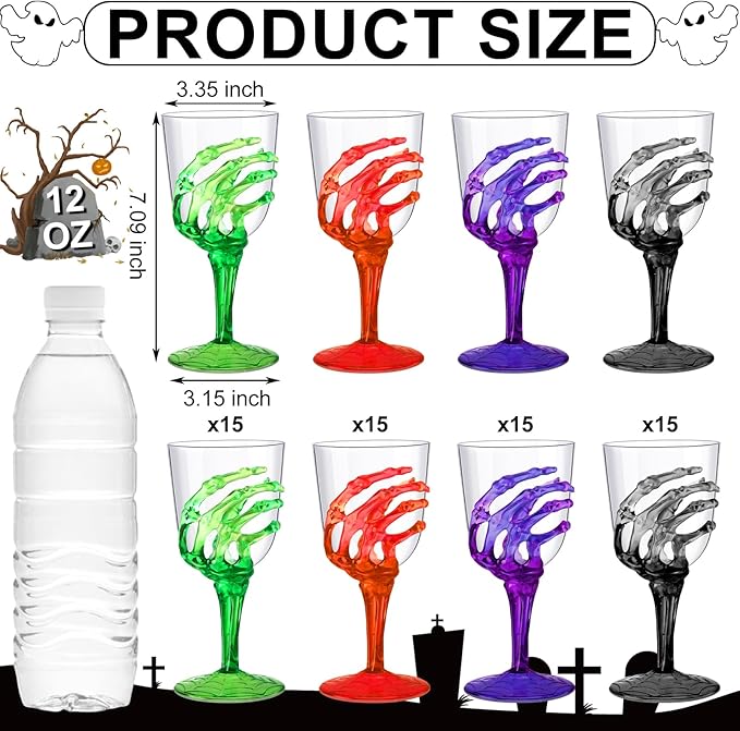 Yungyan 60 Pcs Halloween Skeleton Hand Plastic Goblets Set 12 oz Spooky Skeleton Hand Goblets Halloween Clear Cups Wine Glasses Creepy Champagne Decorations for Party Haunted House 4 Color-Ruum Studio Home