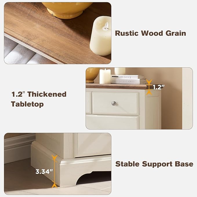 T4TREAM 7 Drawers Dresser Chests for Bedroom, Wood Vintage Chests of Drawers, Rustic Dressers Chset Organizer for Bedroom, Living Room, Hallway, Antique White-Ruum Studio Home
