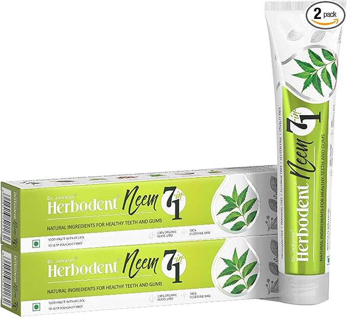 Herbodent® NEEM 7 in 1 Toothpaste-6.53Oz Pack of 2 | Organic Herbs-Neem, Black Seed & Xylitol for Anti Cavity, Cardamom & Mint for Freshness, Baking Soda for Great Cleaning-No Fluoride & No Paraben-Ruum Studio Home