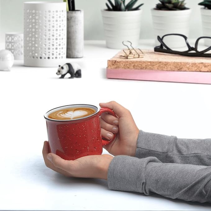 DISCOUNT PROMOS Ceramic Campfire Coffee Mugs 13 oz. Set of 10, Bulk Pack - Perfect for Tea, Espresso, Cappuccino, Hot Cocoa - Red-Ruum Studio Home
