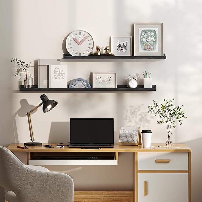 Floating Shelves for Wall, Picture Ledge Shelf 36 Inch Solid Wood Set of 2, Rustic Wall Shelves with Lip, Kids Bookshelf, Photo & Picture Live Edge Floating Shelves for Bedroom, Living Room, Kitchen-Ruum Studio Home