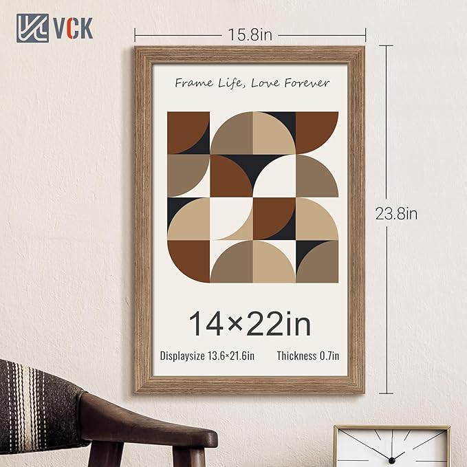 VCK 14x22 Picture Frame 3 Pack - Brown Walnut, Natural Textured Solid Wood Frame, Wall Gallery Frame-Ruum Studio Home