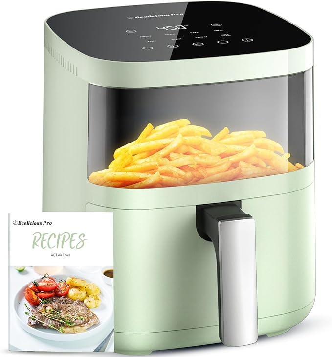 Air Fryer, Beelicious 8-in-1 Smart Compact 4QT Air Fryers, with Viewing Window, Shake Reminder, 450°F Digital Airfryer with Flavor-Lock Tech, Dishwasher-Safe & Nonstick, Fit for 1-3 People, Avo Green-Ruum Studio Home