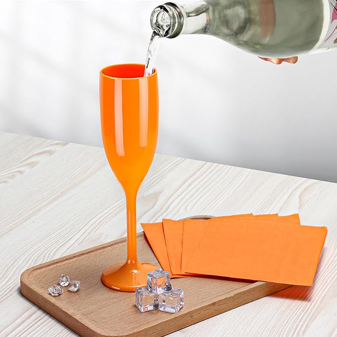 XUWAIDSGN Acrylic Champagne Flutes Toasting Glasses Unbreakable Mimosa Bar Reusable Wine Glasses Vintage Champagne Flutes Stemmed Drinking Cups 5.4 OZ for Christmas Birthday (10, Orange)-Ruum Studio Home