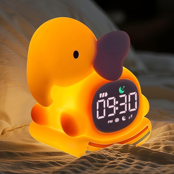 Alarm Clock for Kids with Night Light, Sleep Training Clock Time to Wake Clock, Rechargeable Silicone Light for Bedroom, Perfect Sleep Companion for Boys Girls, Pink Elephant-Ruum Studio Home