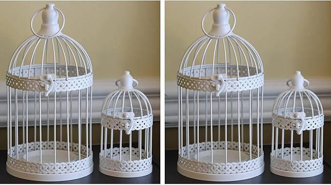 Vela Lanterns Birdcage Decor Candle Holder Lantern Decorative Wedding Table Centerpiece Decorations, White, Set of 4-Ruum Studio Home