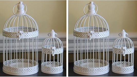 Vela Lanterns Birdcage Decor Candle Holder Lantern Decorative Wedding Table Centerpiece Decorations, White, Set of 4-Ruum Studio Home