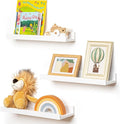 Picture Ledge Shelf for Wall, 16 inches Solid Pine Wood Nursery Book Shelves 3 Packs, Floating Ledge Shelves for Kids' Room Bedroom Bathroom Living Room Photo Frames Office Nursey Wall Decor, White-Ruum Studio Home