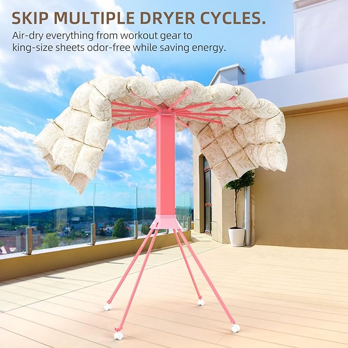 Clothes Drying Rack Foldable & Collapsible Drying Racks with 4-Leg Octopus Design, Large Capacity Space Saving Indoor Drying Rack for Bedroom,Balcony,Laundry for Indoor/Outdoor Use（Pink）-Ruum Studio Home