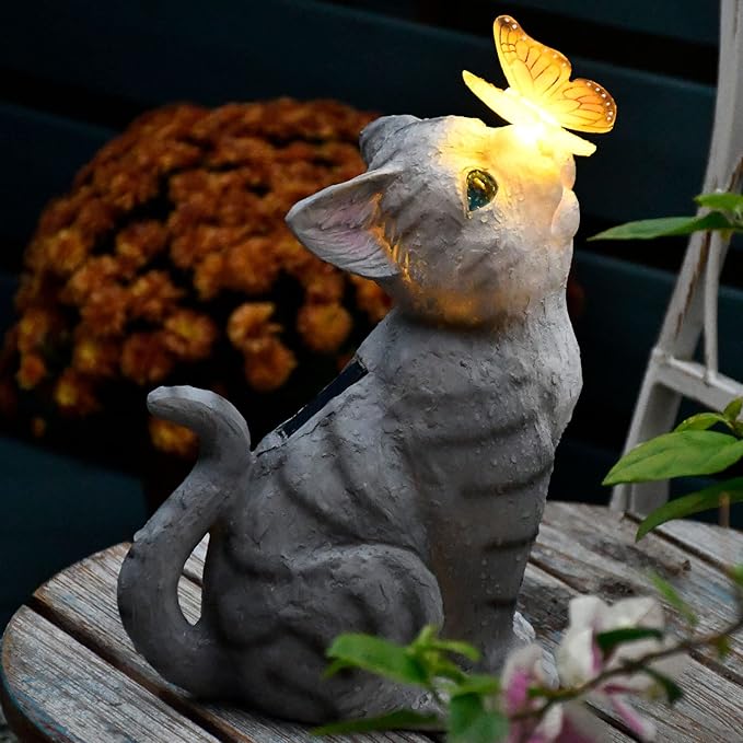 Cat Garden Figurines Outdoor Decor Solar Statue with LED Lights for Patio Lawn Yard Art Decoration Housewarming Garden Gift-Ruum Studio Home