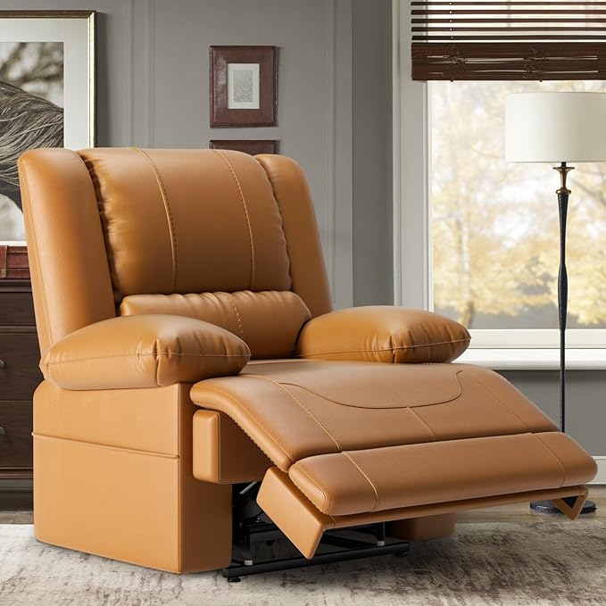 Large Dual Motor Power Lift Recliner Chair with Massage and Heat for Elderly People, Infinite Position,USB Ports and Remote Control,Breathable Leather (Light Brown)-Ruum Studio Home
