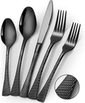 Hammered Black Silverware Set for 8,Stainless Steel 40-Piece Modern Cutlery Set,Mirror Polished Heavy Duty Flatware Set Utensil Set,Knives Spoons and Forks Set,Dishwasher Safe-Ruum Studio Home